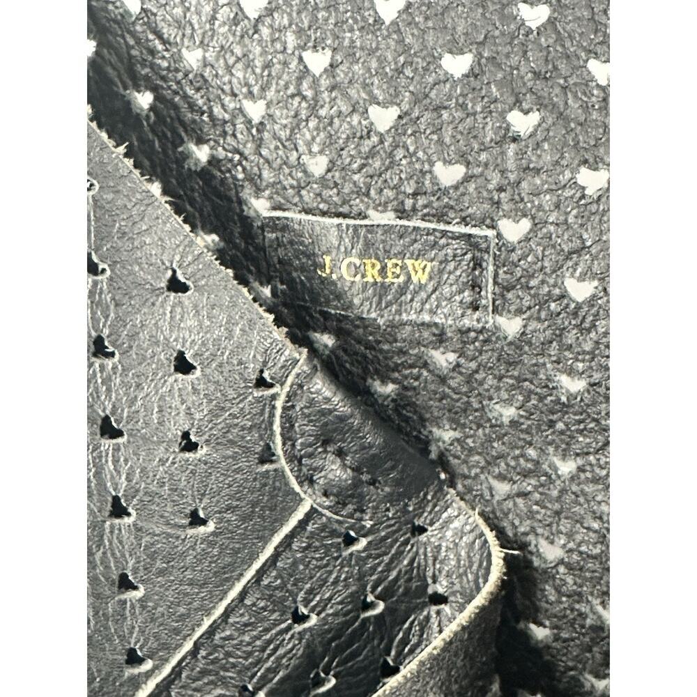 J. Crew Perforated Heart Tote Bag In Black Leather Large - Picture 6 of 10